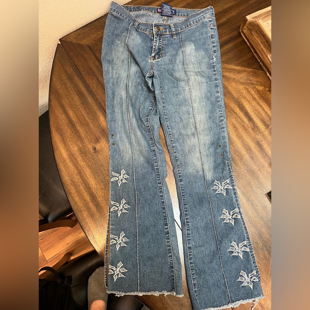 Bubblegum Blue Flare Jeans with Embroidery